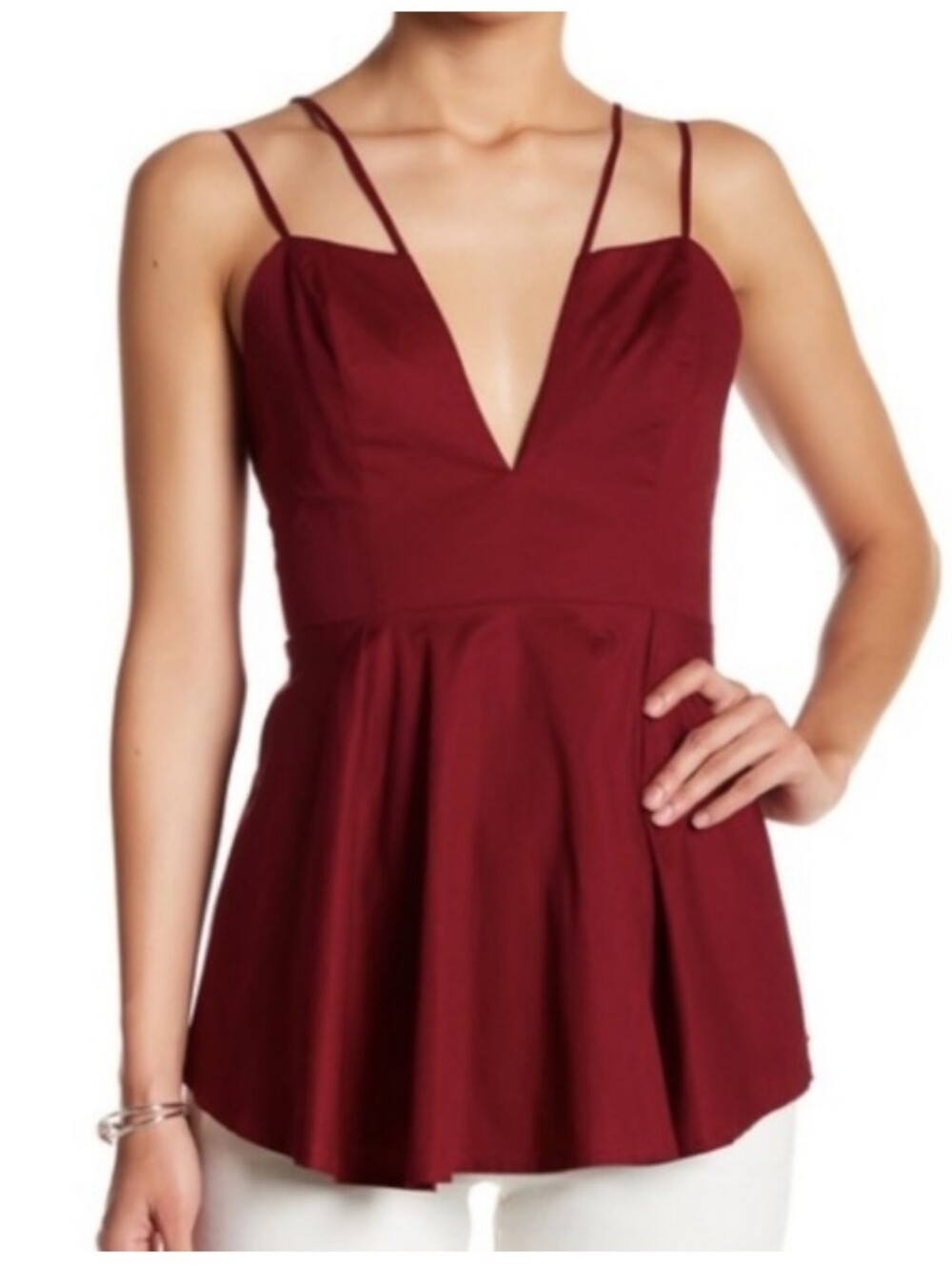 Kendall + Kylie Plunging Peplum Tank Top  M NWT Burgundy  Wine Strappy V-Neck